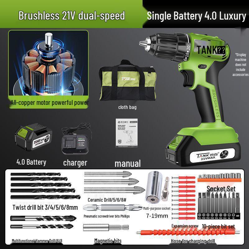 Rechargeable Brushless Electric Hand Drill & Screwdriver with Lithium Battery