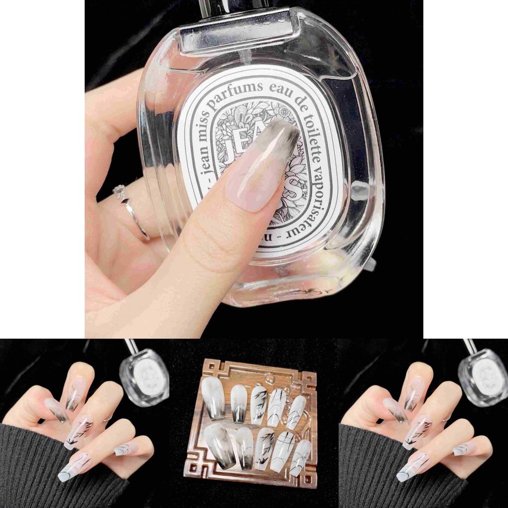 Hand-painted Chinese Ink Mountain And Water Nail Sticker Wearable Artwork False Nails For Women