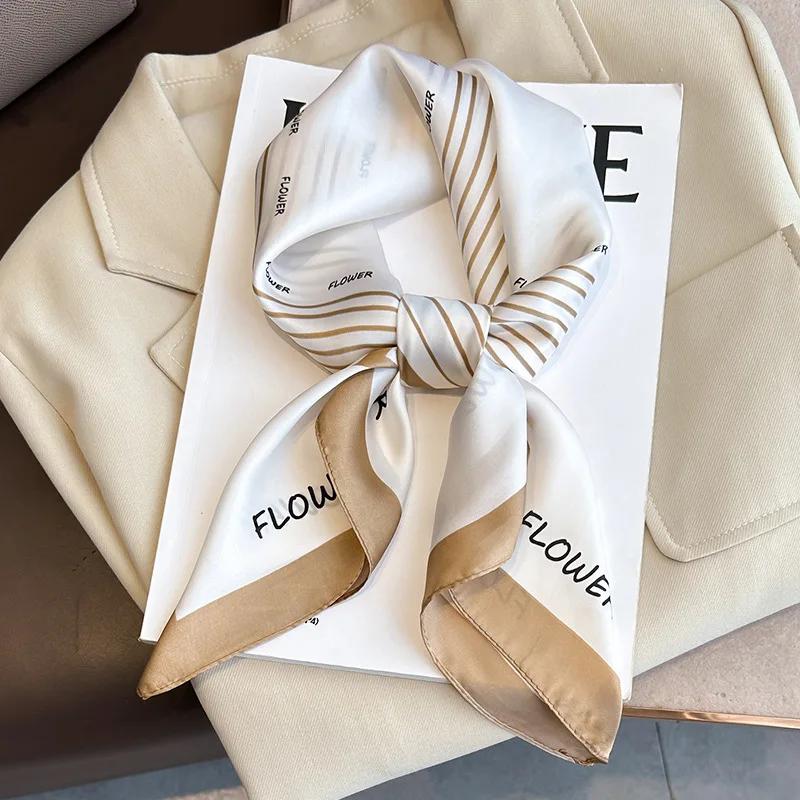 Retro Polka Dot Montage Silk Square Scarf Women Soft Satin Hairband Neckerchief Hijab Lady Headband Foulard Bag Ribbons Kerchief