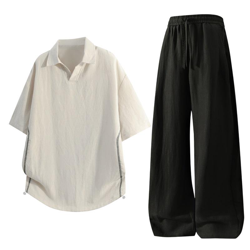 Men's Summer Ice Silk Lyocell Casual Polo Set - Loose, Sweat-Absorbent, Short Sleeve Sportswear Two-Piece.