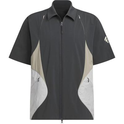 Chemise zippée style futuriste à col color block, chemise décontractée à manches courtes pour hommes, noir carbone JL9960
