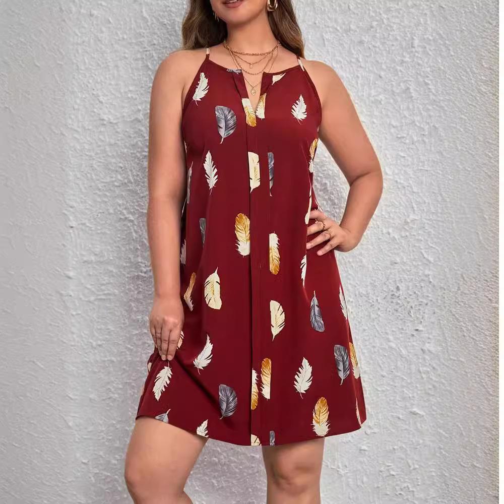

(XL~5XL) Летнее женское платье с цветочным принтом и v-образным вырезом без рукавов, короткое платье со свободной талией, простое повседневное модное дышащее легкое платье большого размера 5XL бордовый