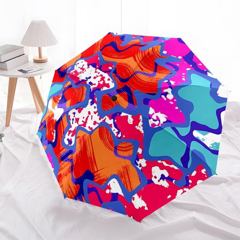 1pc Abstract Art Automatic Opening/Closing Folding Umbrella with 8 Ribs, Plastic Handle, Windproof Portable Sunshade Umbrella yy251222193