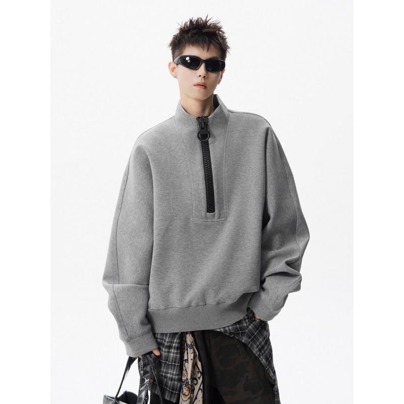 Designer Zip-up Stand Collar Sweatshirt Men Vibe Streetwear Loose Casual Couple Top