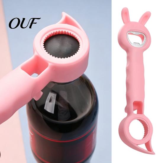 4 in 1 Utility Tool Bunny Shaped Bottle Opener, Multifunctional Manual Cap Remover, Compact Handheld Can Opener Comfortable Grip Handle Kitchen Gadget