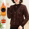 Plus Size Faux Mink Fur Diamond-Studded Sweater with Half-High Collar for Middle-Aged Women