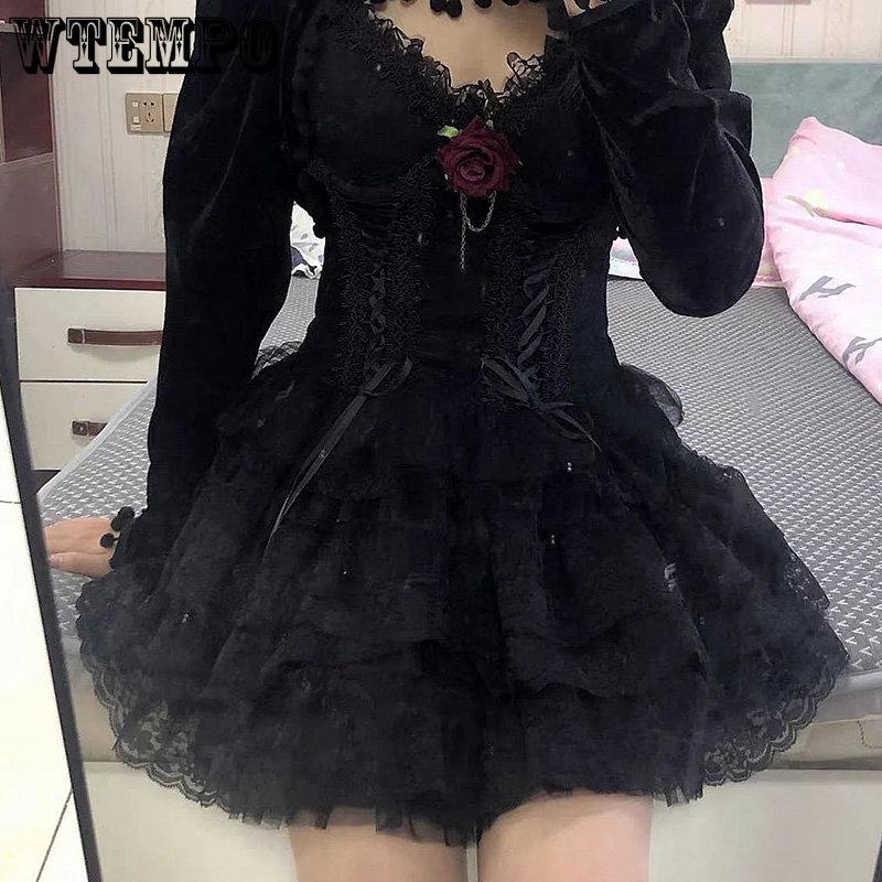 WTEMPO Sommer Frauen Elastische Hohe Taille Schwarz Rock Tanzen Big Swing Tutu Röcke Multi-Layer Spitze Mesh Kurze Kuchen Röcke