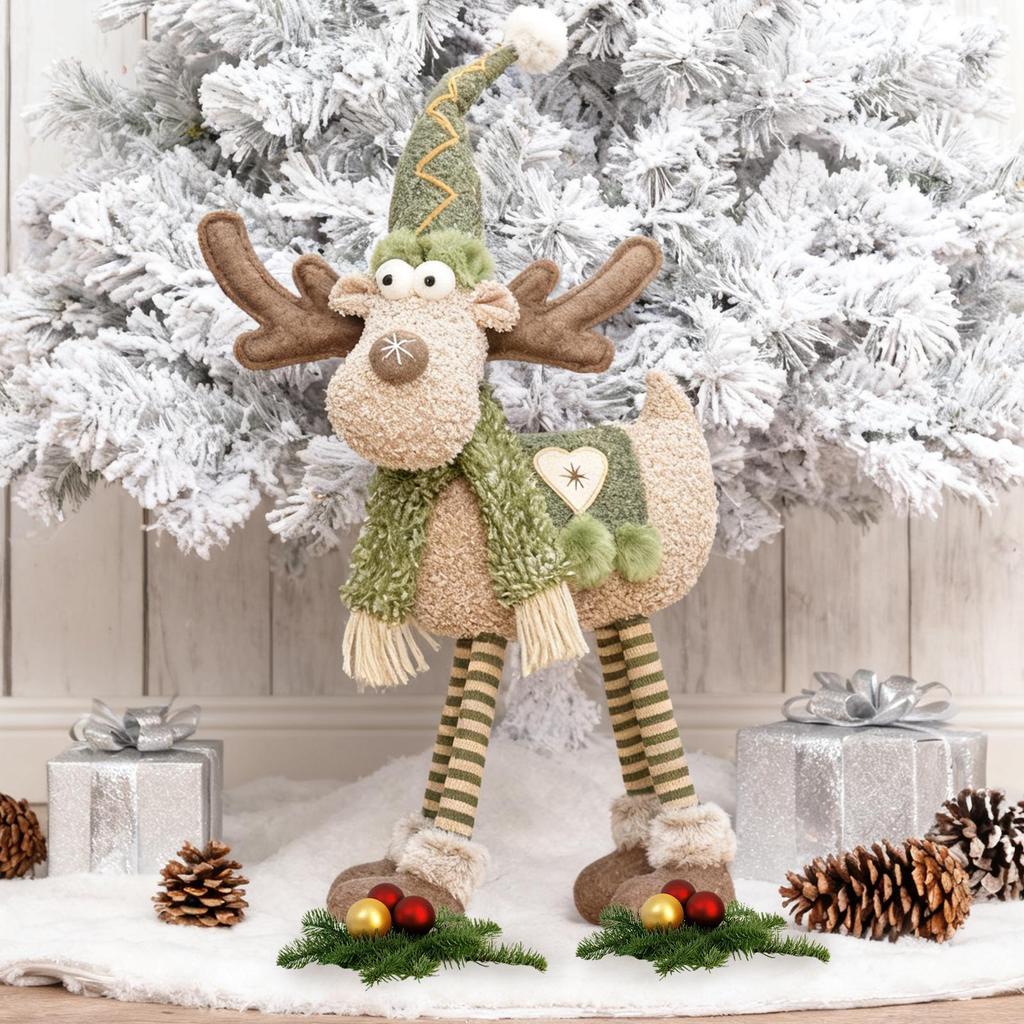Retractable Reindeer Doll Long Legs Festive Decorative Christmas Decor Stuffed Reindeer Doll Ornament For Window Party Hotel
