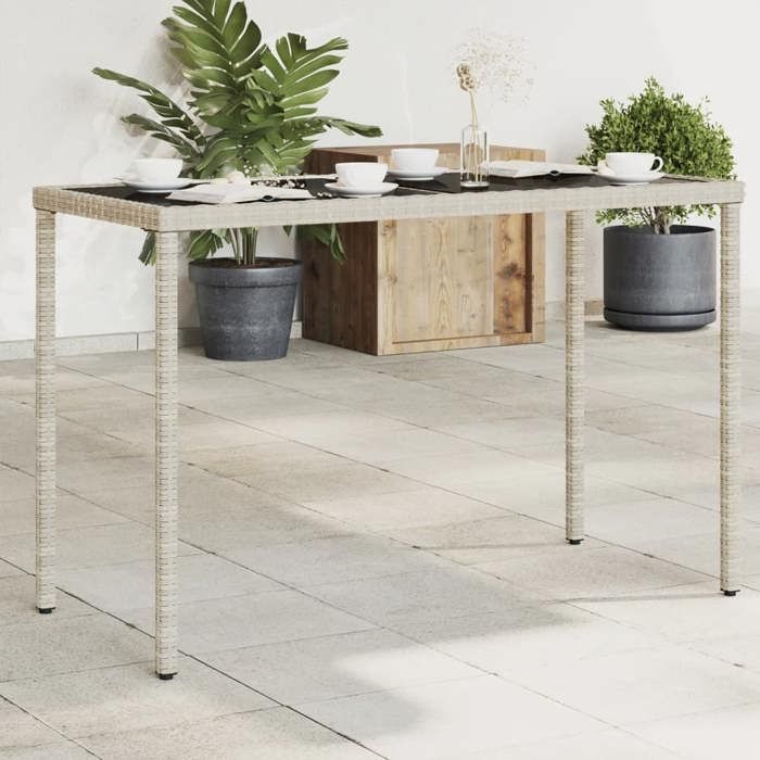 VidaXL Table de Jardin Dessus en Verre, Table à Manger, Table de Repas, Meuble de Patio Balcon Terrasse Extérieur, Gris 365079