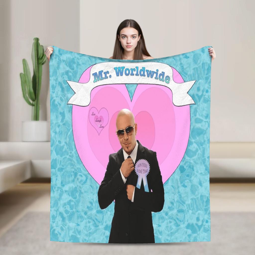 Mr Worldwide Pitbull Plush Blanket Children Flannel Throw Blanket For Couch Chair Sofa Bed Warm Design Quality Bedspread Idea