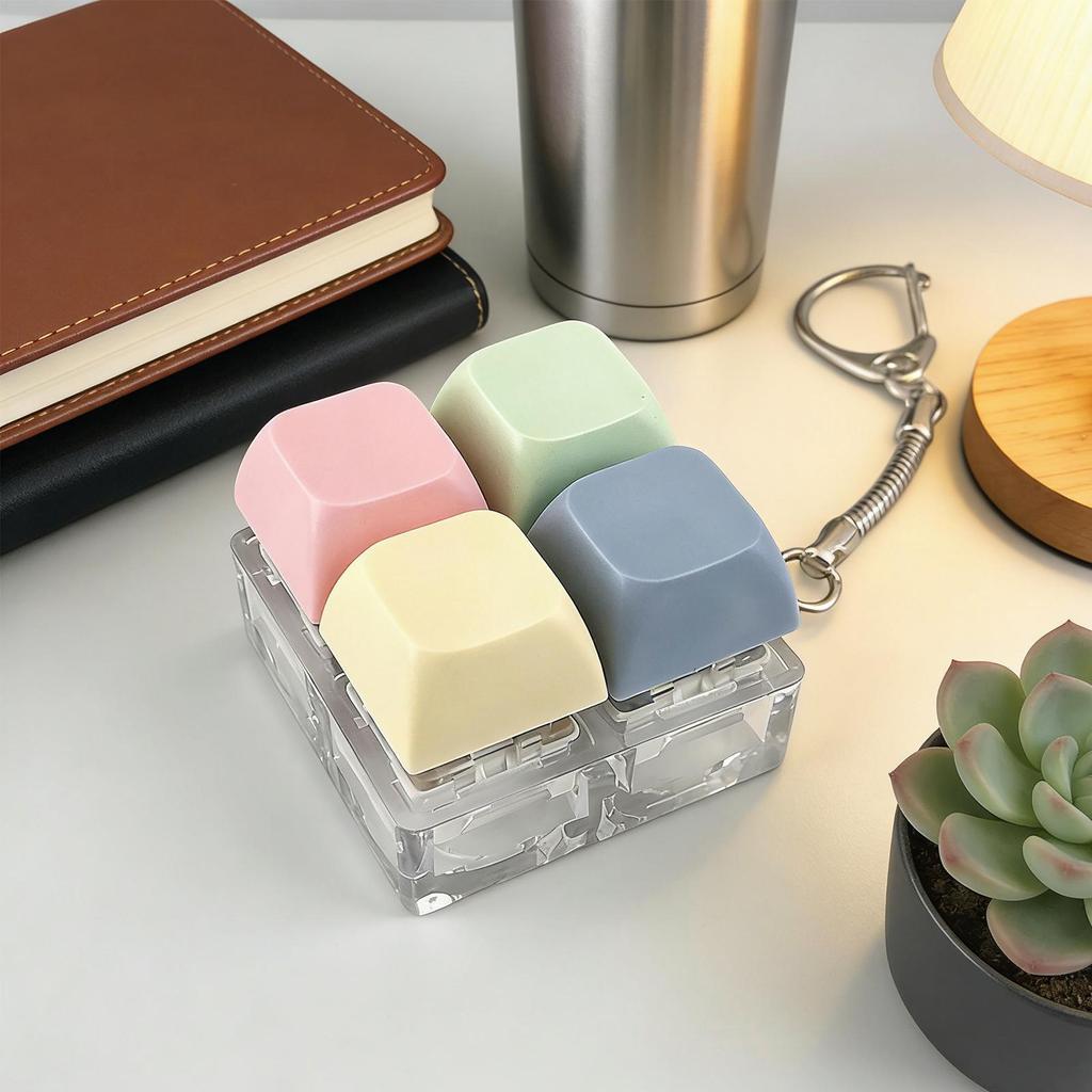 4 Keys Keyboard Fidget Keychain Clicky Mechanical Stress Relief Toy With Sound Portable Sensory Calming Keyring For Adults Teens