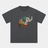 ZAZOMDE Trendy Simple Front Print Tshirt Retro Hand Drawn Color Block Elephant Short Sleeve Loose Unisex Summer Street Tees