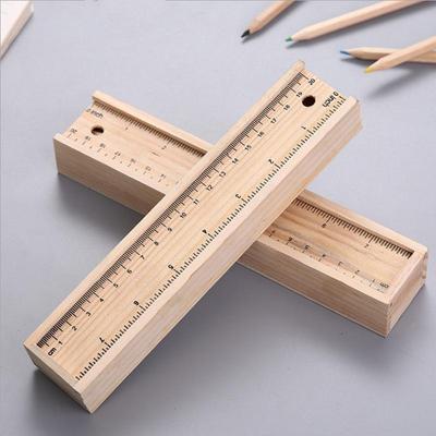 Conjunto de Caixa de Madeira de 12 Cores: Lápis de Cor de 7 Polegadas para Crianças com Régua, Texto Personalizável, Conjunto de Papelaria de Madeira Natural