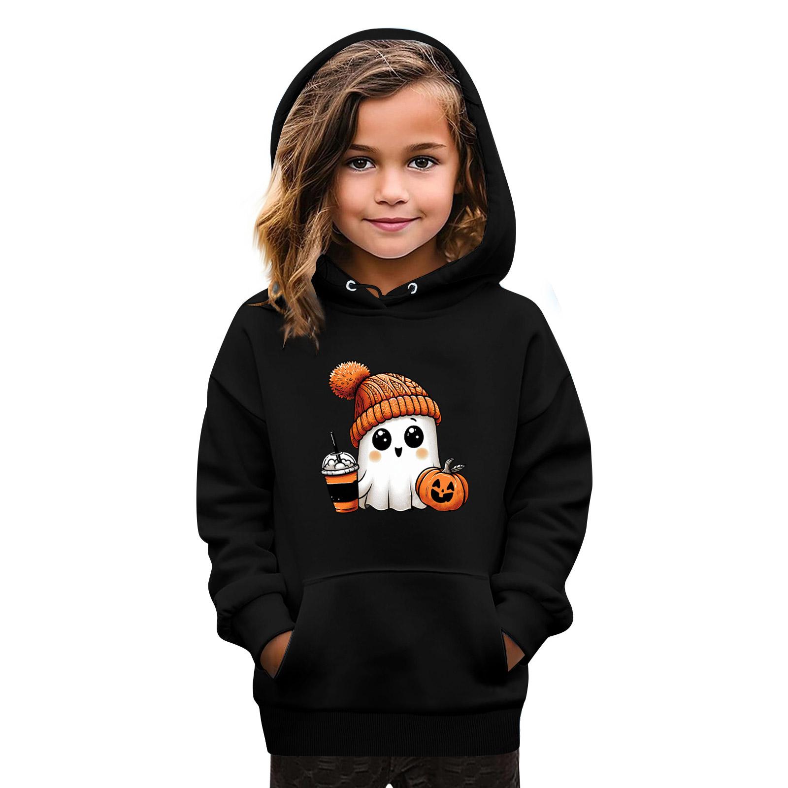 

Толстовки для девочек-подростков Худи с длинным рукавом на шнурке Пуловер Милое худи оверсайз День Хэллоуина 160 чёрный