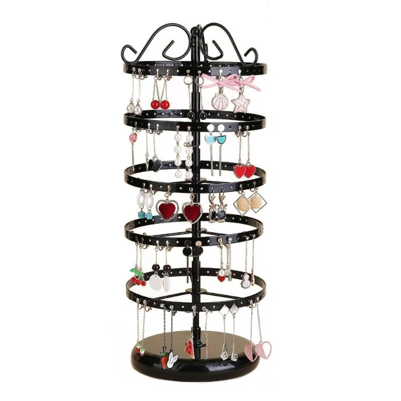 

5 Tier Metal Rotating Earring Holder Jewelry Organizer 220 Holes Earring Storage Display Tower Rack Gift for Women Girl 1 чёрный