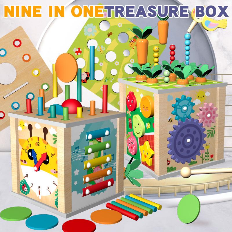 9 In 1 Montessori Permanence Box Carrots Toys Child Wooden Shape Sorting & Matching Educational Toys for Kid Over Age 1-Year-Old