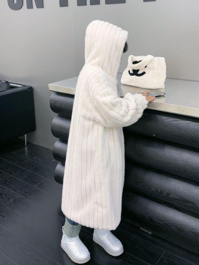 Girls' Autumn/Winter Faux Mink Velvet Coat with Hood