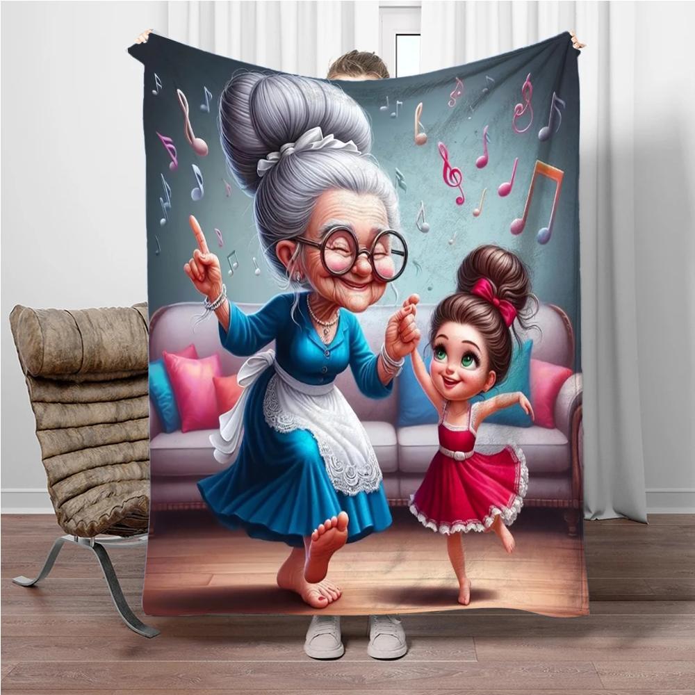 Cartoon-Opa und -Oma Flanelldecke Weich Warm Halten Überwurfdecke Decke Für Sofa Bett Büro Camping Reisen Geschenke