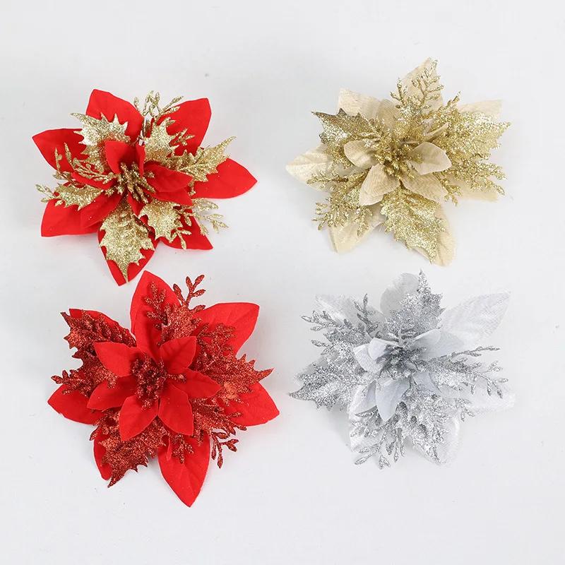 6Pcs Christmas Decoration Artificial Flowers Xmas Tree Ornaments for Home Decor Fake Flowers Navidad New Year 2025 Supplies