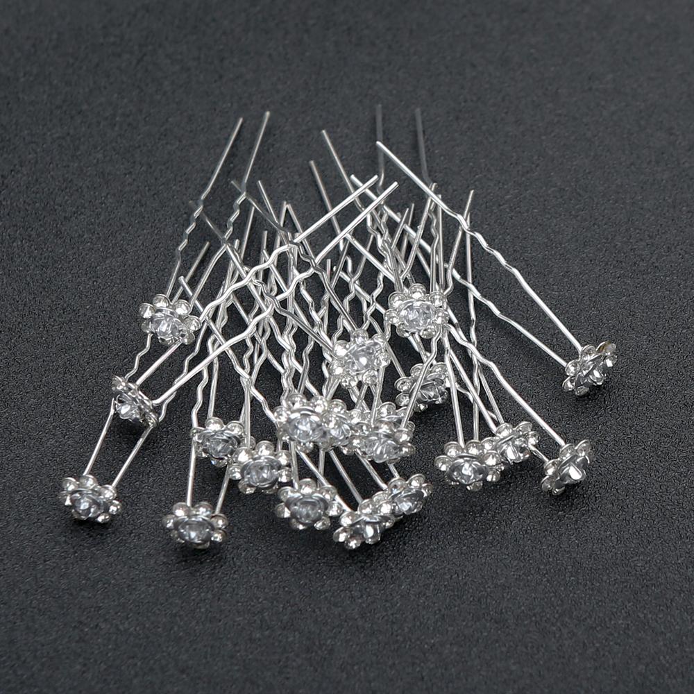20pcs Fashion Bridal Rhinestone Hair Fork Artisan Alloy U-Pin with Rose Accent Wedding Hair Sticks for Brides Vintage Glamour