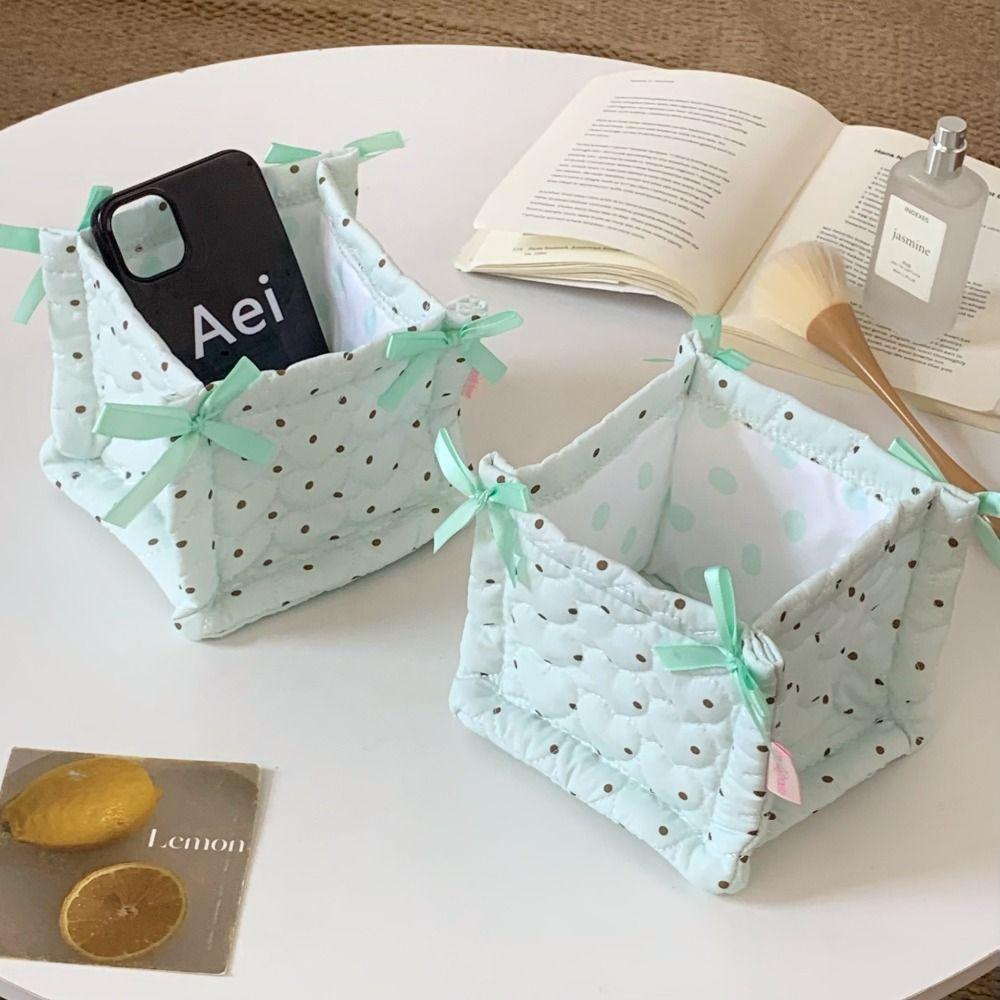 Quilted Storage Box Dot Pattern Cosmetics Snacks Organizer Storage Basket  Home Decoration