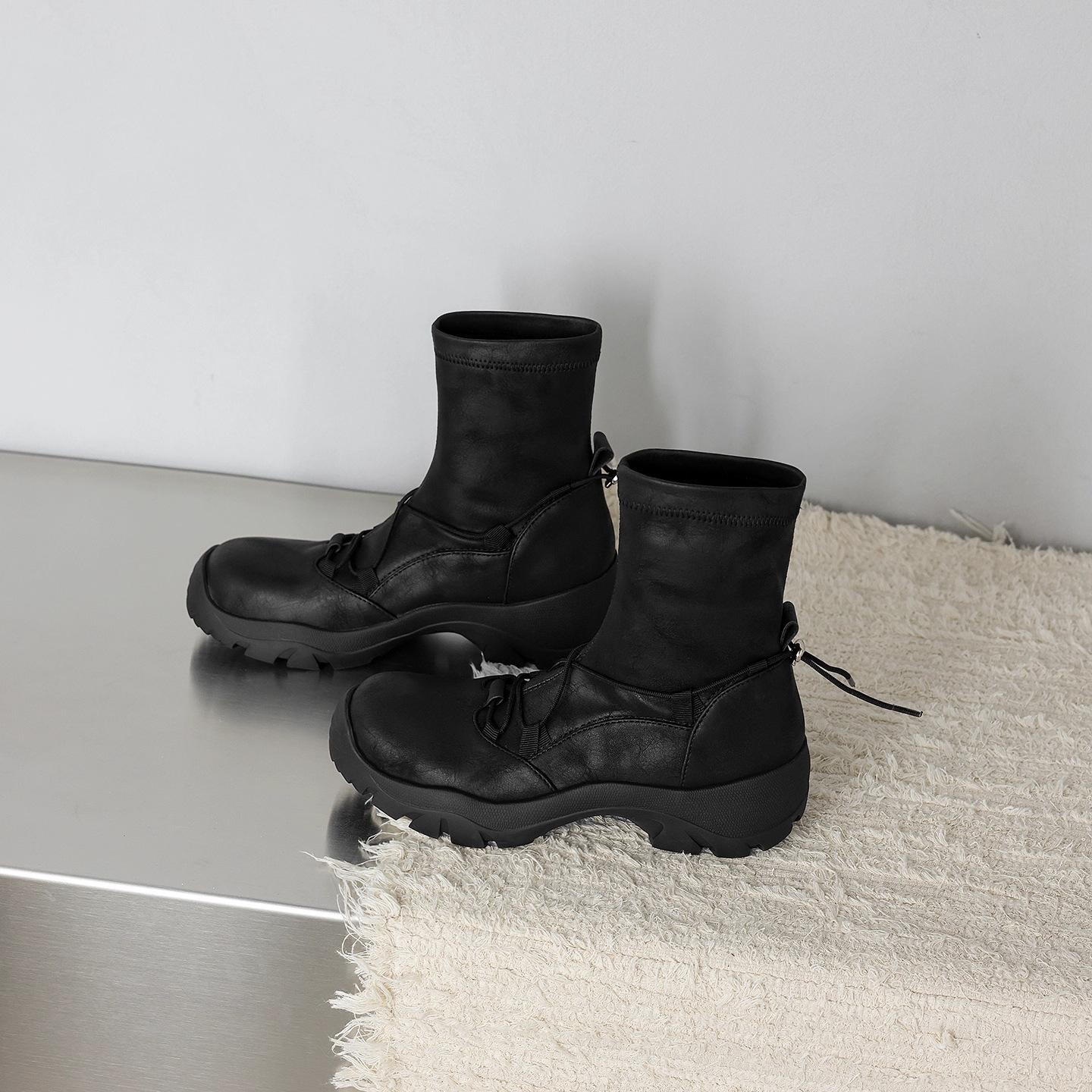 

Genuine leather~ inner height increase Korean version cross belt casual thin boots women s 2025 new small thick-soled sports short boots 40 чорний