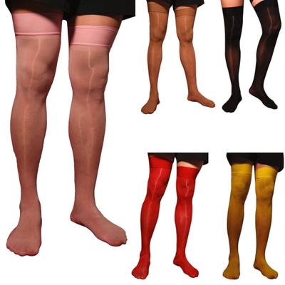Calze autoreggenti lucide velate da uomo, calzini elasticizzati a tinta unita per eventi cosplay