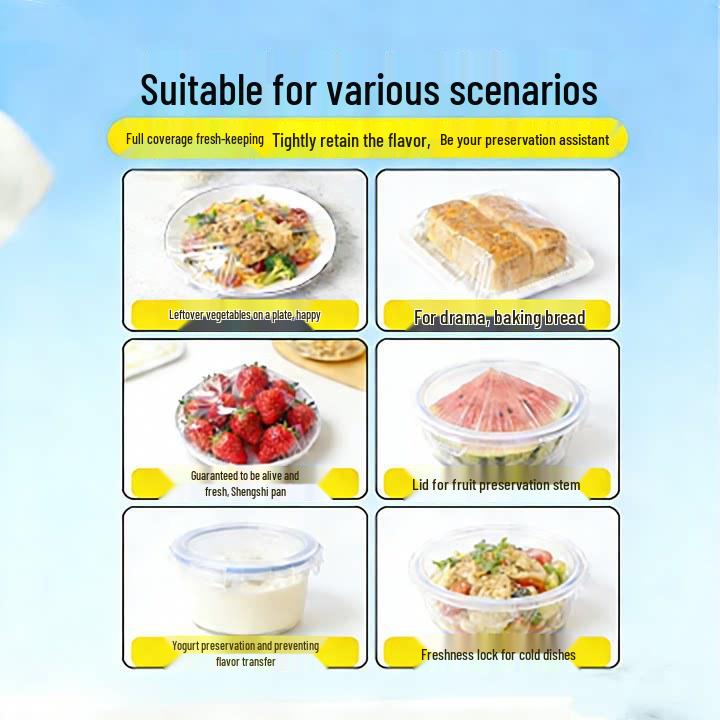Elastic Food-Grade Cling Film Bowl Covers Set for Refrigerator Leftovers