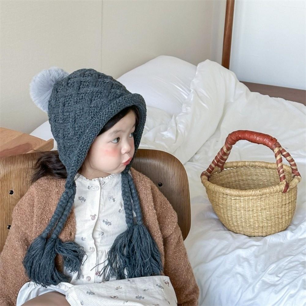 Pom-pom Hand Knitted Cap Soft Warm Ear Protection Cap Fashion Baby Crochet Hat  Toddler