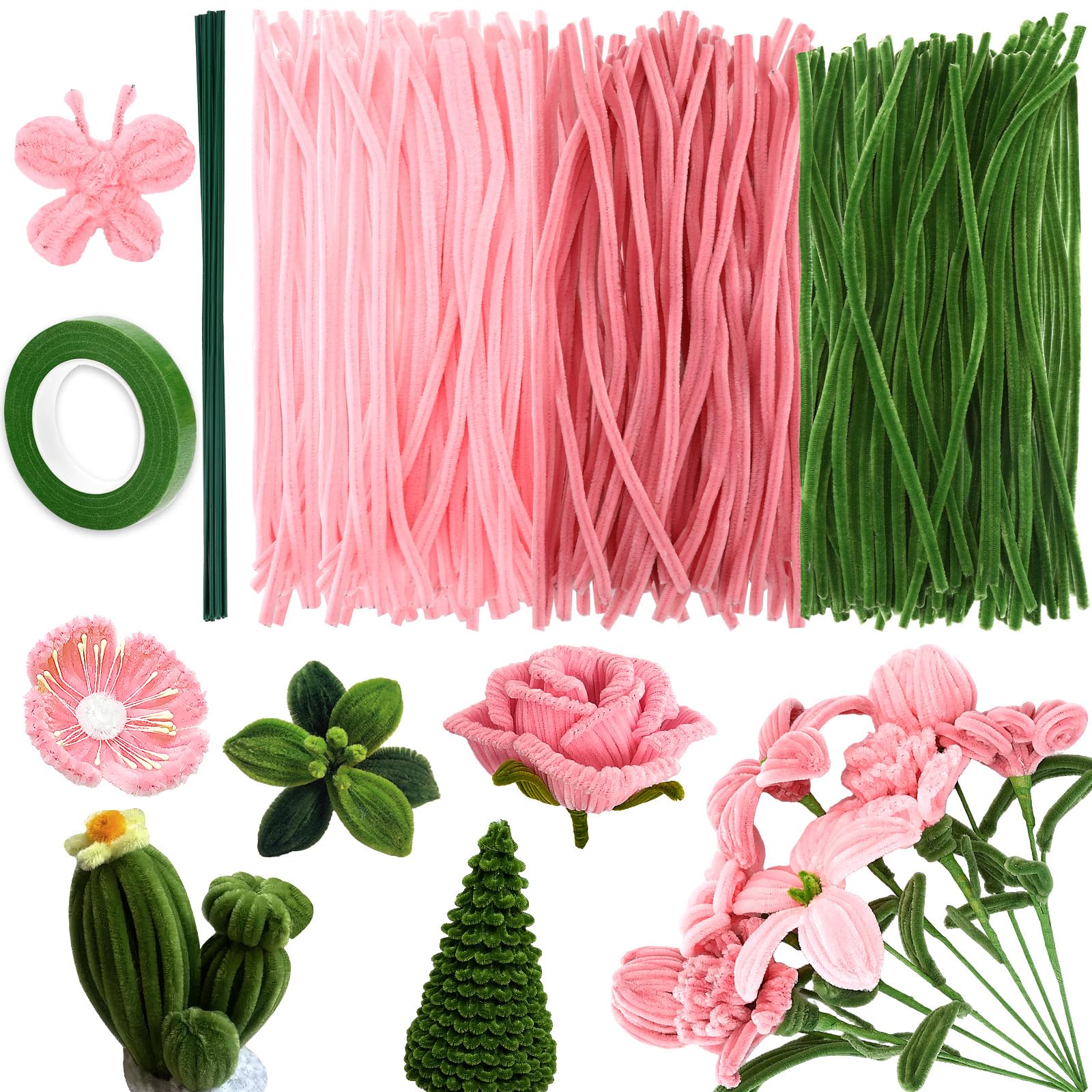 

JANLOFO Mall Flower 150 Pieces Crafting Set Pink Multi-Color Wire and Florist Tape