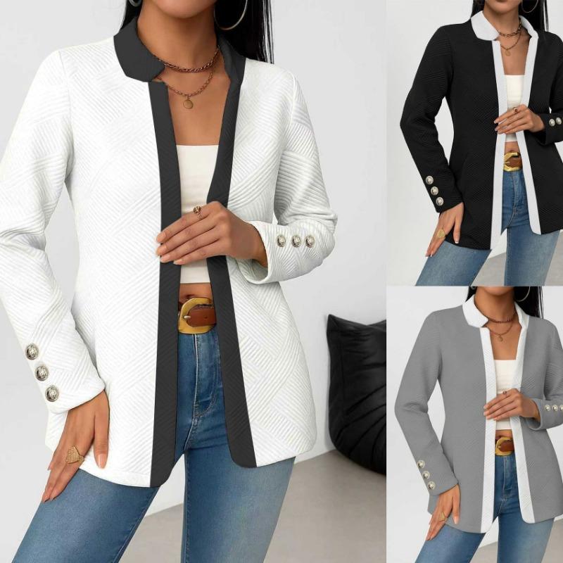 Women S Color Block Blazer With Gold Cufflinks Long Sleeve Outerwear