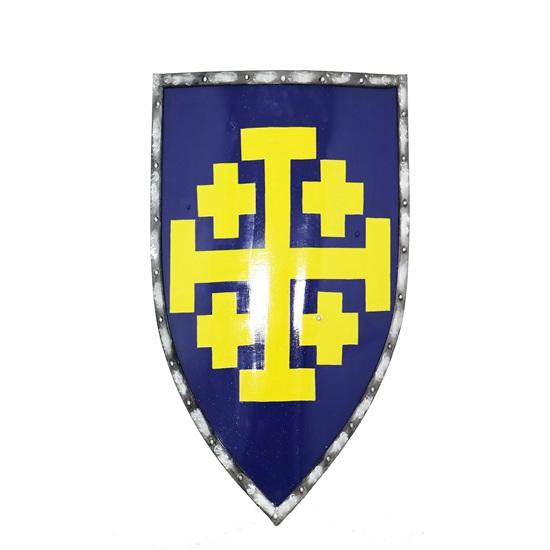 60.96 Cm Medieval Battle Warrior Yellow and Blue Shield 20 Gauge Steel Knight Templar Shield Replica for Home Decor Gift Purpose