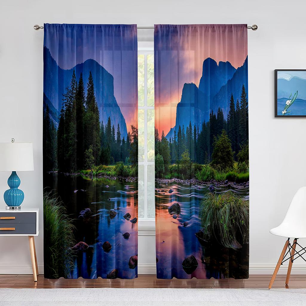 Gras Blumenfeld Berglandschaft Natur Tüll Vorhänge für Wohnzimmer Chiffon Transparent Voile Küche Schlafzimmer Vorhang Drapierungen