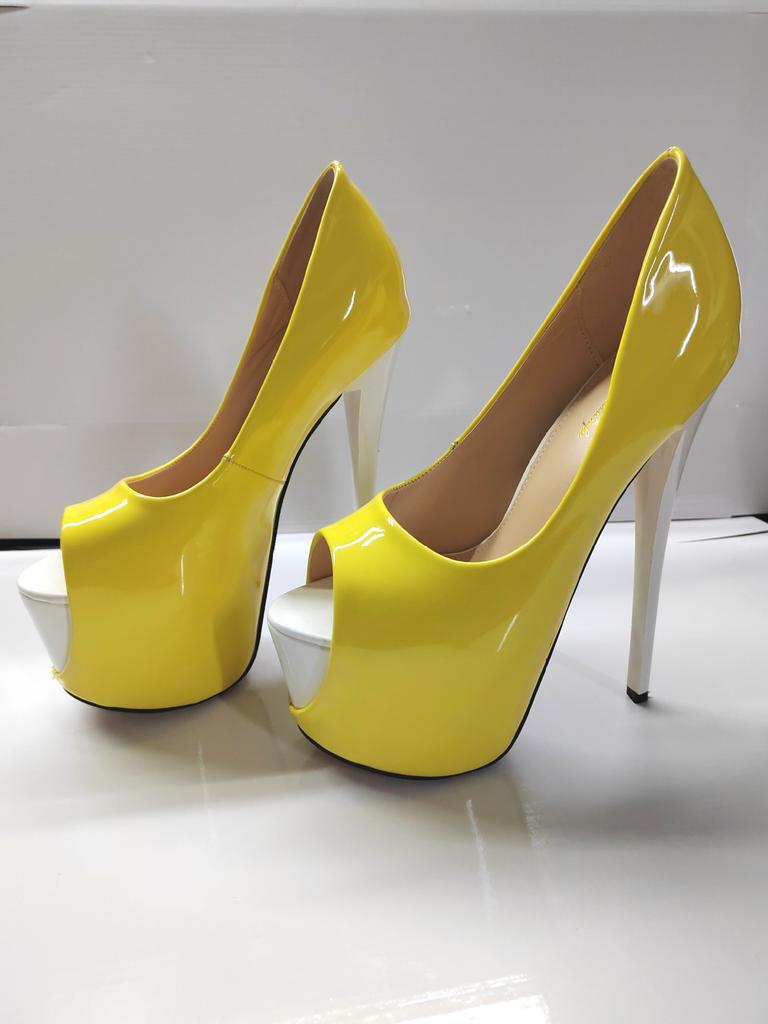 2026 new color matching outer height thin heel 19cm candy color patent leather fish mouth large size women's shoes hate sky high heels