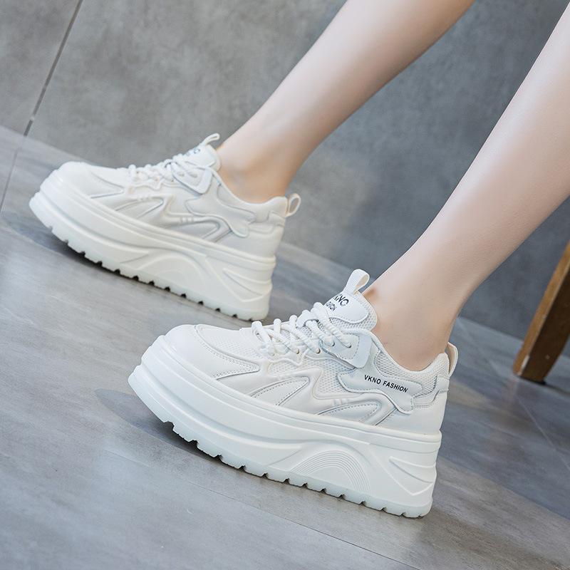 Inner height increase white shoes women's spring new leather thick baseplate shoes lightweight soft sole versatile casual shoes