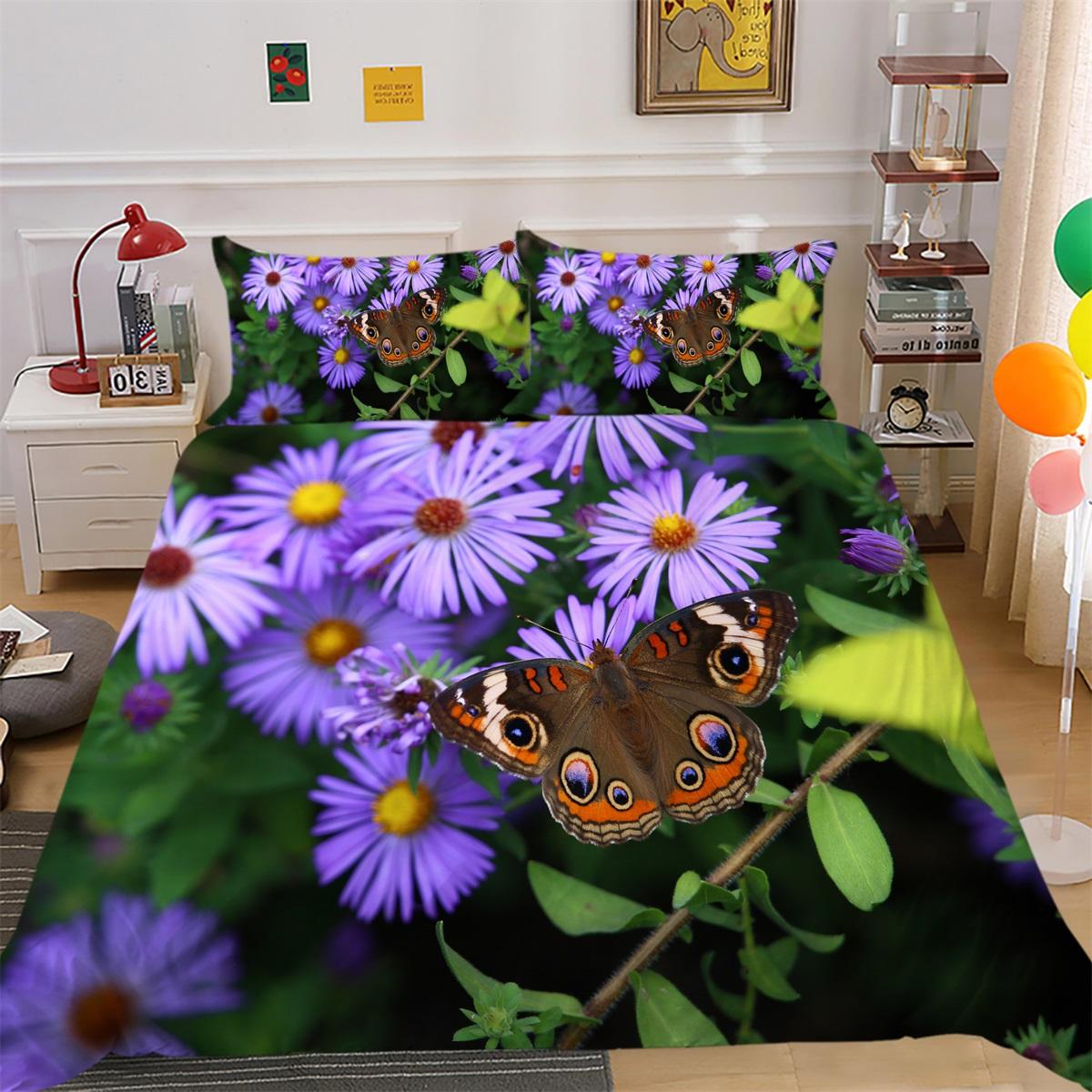 

3D комплект постельного белья с цветами и бабочками, крыло насекомого, пододеяльник, наволочка, 2 или 3 шт., AU240 * 270, очень большой размер, украшение для дома Baby 100x135cm