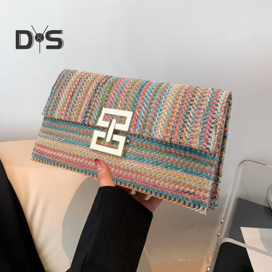 Naiste sidurikott ümbriku kujuga boheemlaslik kokkupandav kahekihiline õlgedest punutud ühevärviline kaasaskantav suvine rannapuhkuse käekott