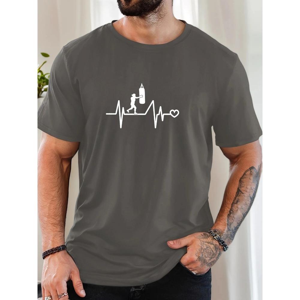 Men's Boxing Sports Pattern Summer Casual Crew Neck Short T-shirt