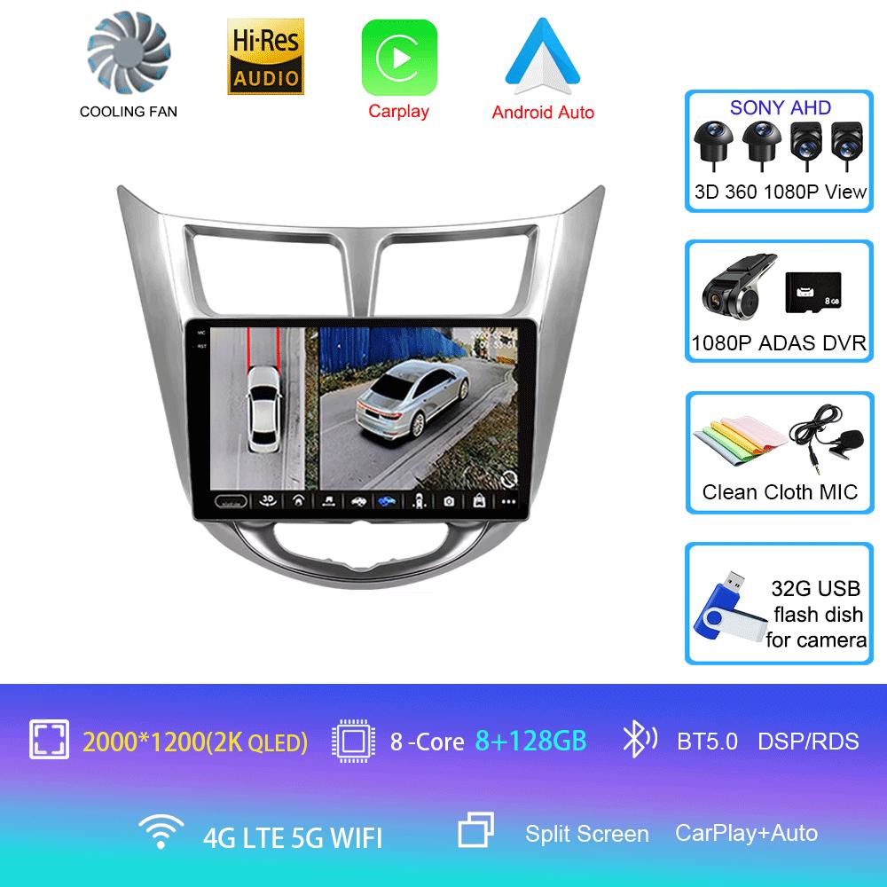 Android14 Carplay Auto For Hyundai Solaris Verna Accent 1 2010 2011 2012 2013 -2016 Multimedia Player Car Radio DSP Stereo 2 Din