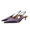 Fashion Elegant Purple Satin Low Heel Women Pumps Sexy Pointed Toe High Heels for Women Hollow Back Strap Mules Fashion Party Dress Shoe