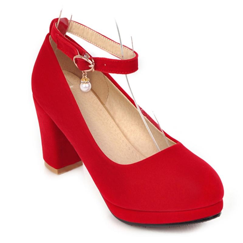 

Туфли-лодочки на высоком каблуке из флока для женщин 2025 Модные с ремешком Черные Красные На каблуке Вечерние Свадебные Офисные туфли Женские на платформе 38 красный