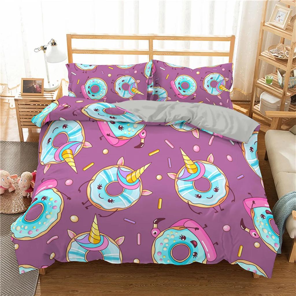 Colorful Donut Duvet Cover Cartoon Sweet Chocolate Dessert for Kids Girls Food Theme Bedroom Decorations Polyester Quilt Cover