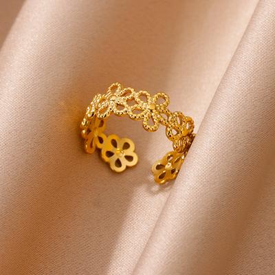 Vintage Stainless Steel Flower Rings for Women Gold Color Wedding Party Fashion Jewelry Anti Fading Accessories Birthday Gifts