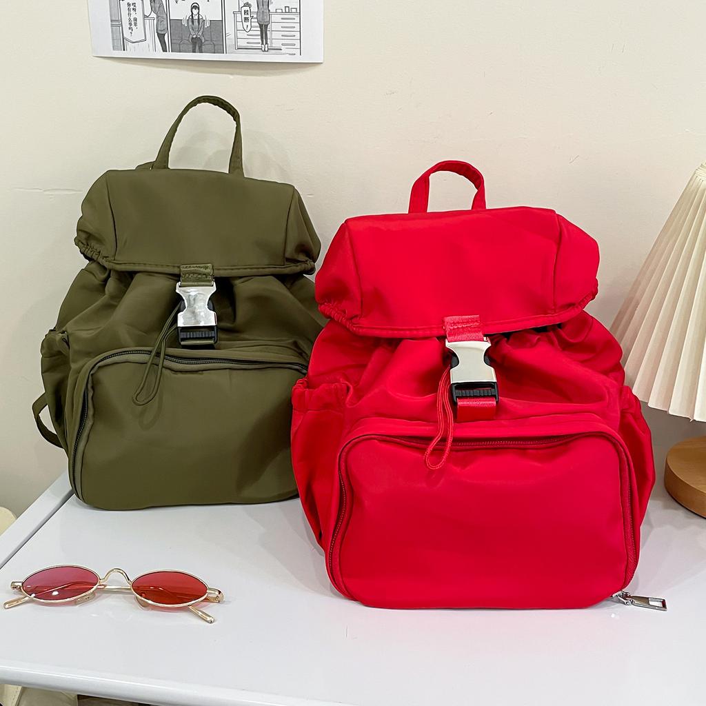 Schoolbag Large Capacity Backpack Flip Buckle Drawstring Backpack Women's 1011 New Commuter High Value Nylon Backpack