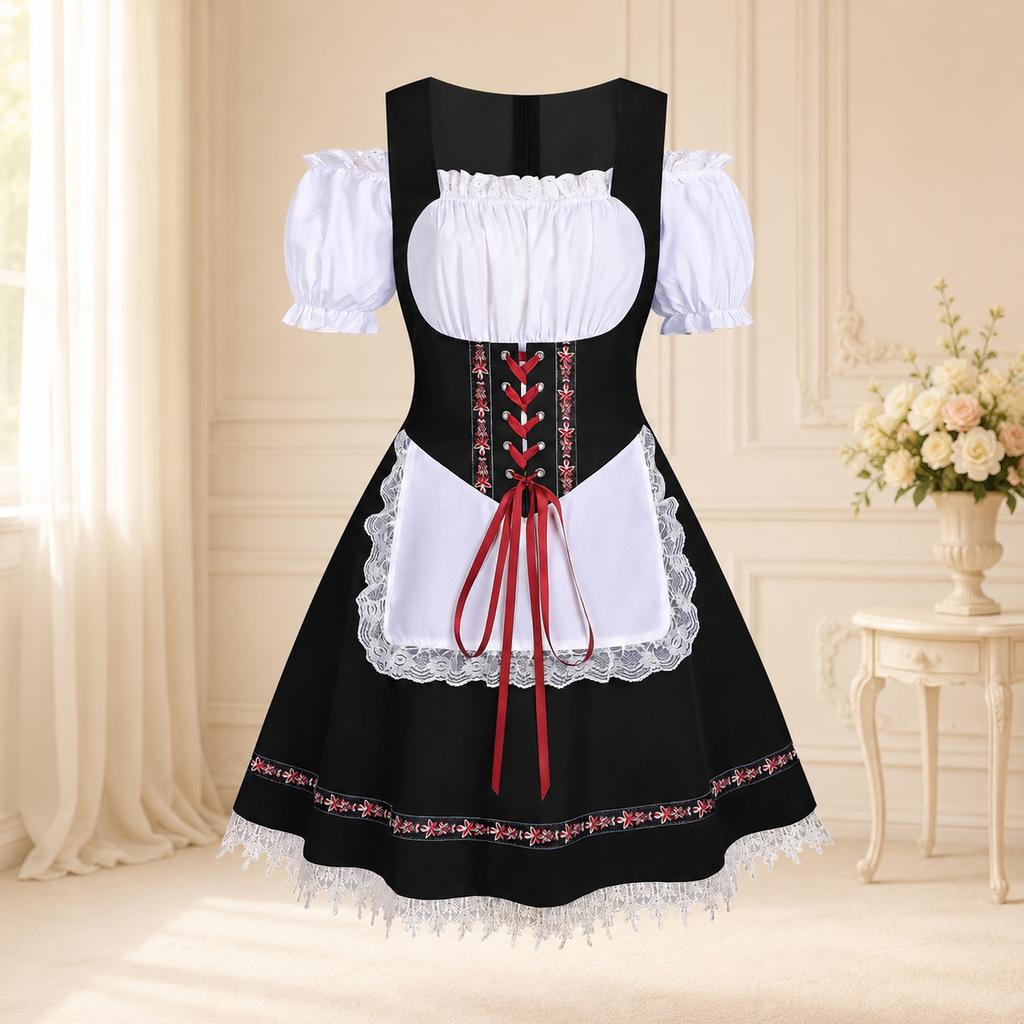 Damen Kurzarm-Kostümkleid mit Bindevorderteil für Party und Freizeit