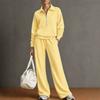 Conjunto de chándal de 2 piezas para mujer, sudadera con media cremallera y cuello, pantalones de pierna ancha, conjunto informal holgado para otoño e invierno