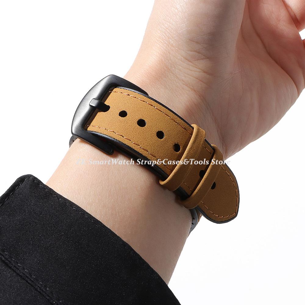 20mm 22mm Leather Strap for Samsung Galaxy Watch 6/5/4 40mm 44mm Gear Band Vintage Bracelet for Xiaomi Redmi Watch 3 Lite/Active