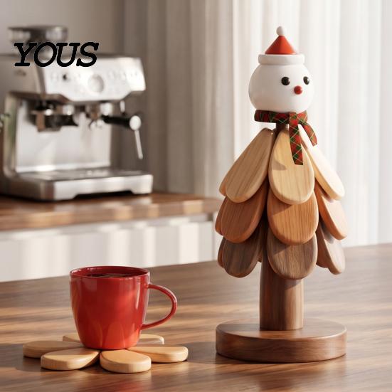 Natural Pine Wood Hot Pad Collapsible Wooden Trivets for Dishes, Tree-Shaped Heat Resistant Potholders, Christmas Tree Shaped Kitchen