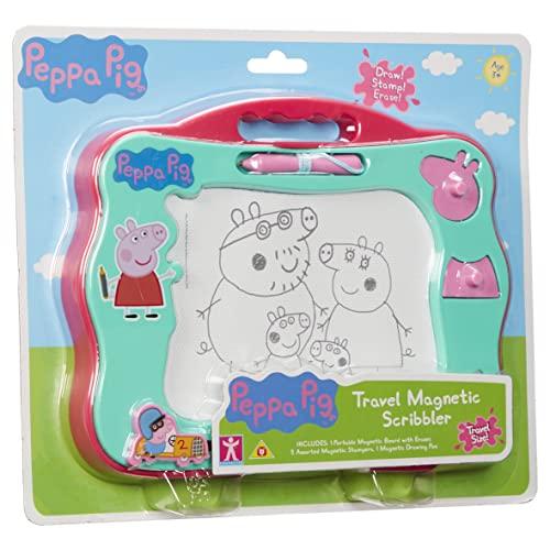 Peppa Pig Travel Magnetic Scribble Pad with Pen and 3 Stamps - Draw and Erase Without Smudges - Mint Green/Pink - 23.5 X 2.5 X 18cm