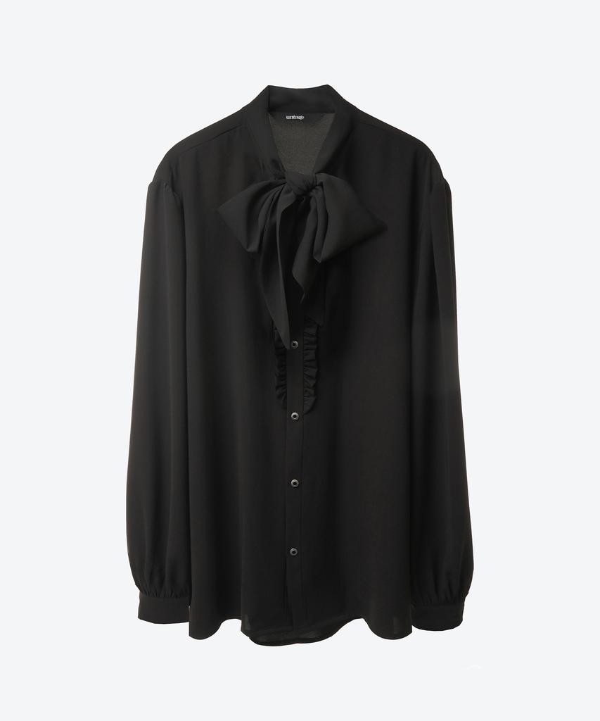 UNTAGE Push Bow Ruffle Placket Blouse [Black(Man)]_Uts-Fs90